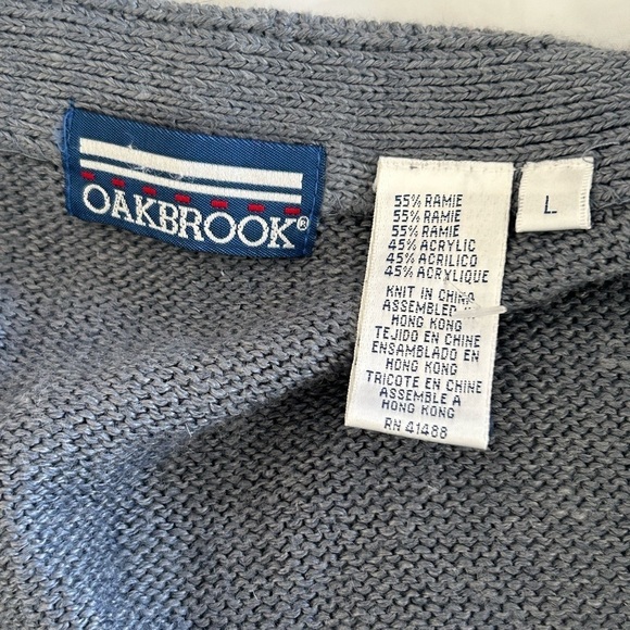 OAKBROOK Vintage 90s Aztec Geometric Ramie Knit Long Cardigan Womens L Cosby - Picture 9 of 12